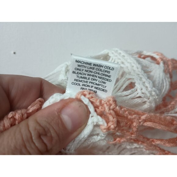 Vintage Y2K Soho Womens Top Large White Orange Crochet Sheer BOHO Cottagecore - Picture 6 of 8